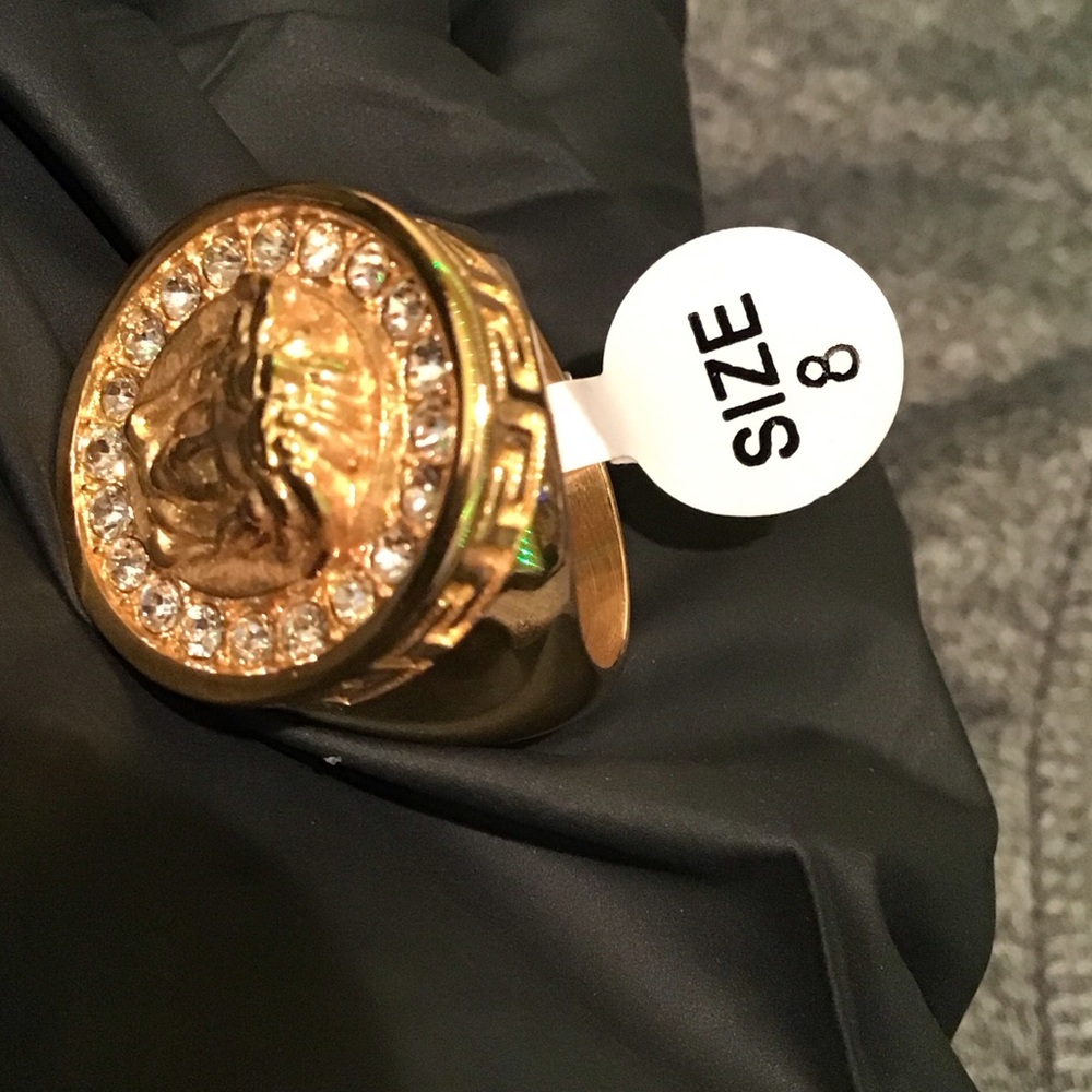 Gold-Tone Statement Ring with Crystal Accents